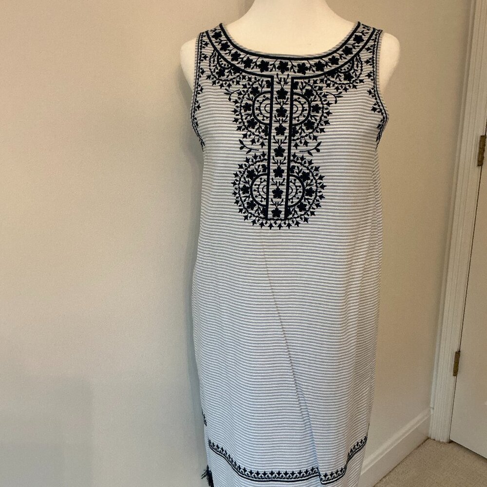 Vineyard Vines Blue & White Sleeveless Dress w/Navy Embroidery & Tassels  Size 4